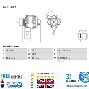 Alternator 0986049550 for Kia SPORTAGE CERATO CARENS 3730027010 BOSCH - Picture 1 of 3