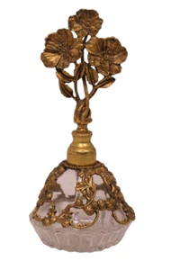 Matson Gold Ormolu Floral Glass Perfume Bottle With Glass Dauber - Picture 1 of 3