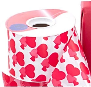 2.75" Wide White With Red Hearts Poly Ribbon - 55 Yards (44002310) - Picture 1 of 1