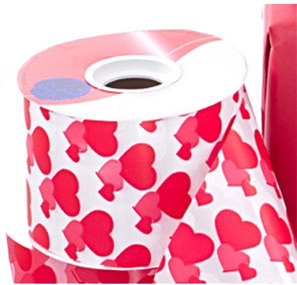 2.75" Wide White With Red Hearts Poly Ribbon - 55 Yards (44002310) - Image 1 of 1