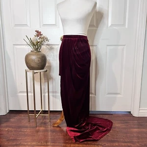 Womens Red Velvet Maxi Slit Skirt Sz M Vampire Fairy Grunge Dark FLAW Holiday - Picture 1 of 11