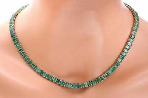 48.00 Carat Natural Emerald 14K Solid Yellow Gold Necklace