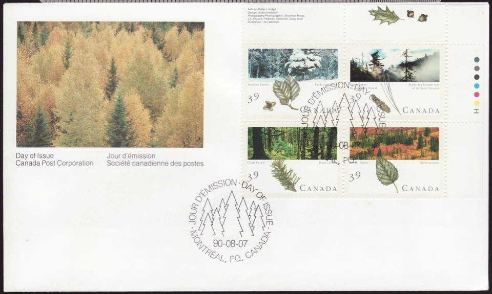 1990 - #1286a UR Pl. Bl FDC - Majestic Forests of Canada, Tree, Leave, Pine Cone - Image 1 of 1