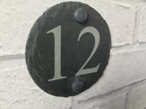 MODERN ROUND NATURAL STONE SLATE ENGRAVED DOOR NUMBER SIGN, SLATE DOOR NUMBER - Picture 1 of 2