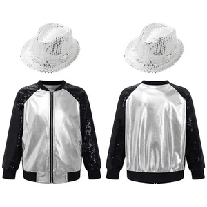 Mädchen Hip Hop Glänzend Jacke Tanzen Outfits Jungen Kostüm Straße Mit Hut Top - Bild 1 von 90
