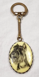 Vintage Scottish Terrier Cameo style keychain Scottie Dog Portrait gold tone - Picture 1 of 12