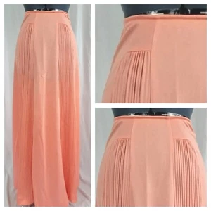 Vtg Manning Silver Design Peach Maxi Skirt w Pleating Detail Sz 8 - 24" Waist - Picture 1 of 12