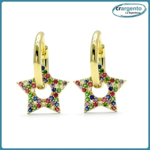 orecchini cerchio donna con stella in acciaio da a piccoli color oro strass 13mm - Foto 1 di 5