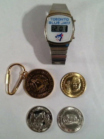 Toronto Blue Jays 1980's Wrist Watch, 1990 Keychain, 1997 Roger Clemens Coin Cover
