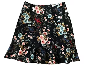 Beautiful Review Satin Pleated Navy Floral Skirt-Workwear-Casual-Size 8 - Picture 1 of 10