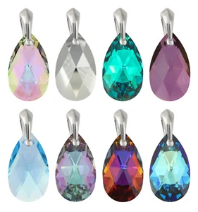 Sterling Silver Pear Teardrop Pendants made with 6106 22mm Primero® Crystals - Picture 1 of 24