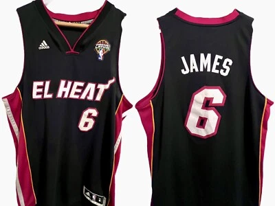 Lebron James El Heat 2012 Noche Latin NBA Adidas Miami Jersey 6 Mens Size M SEWN - Image 1 of 4