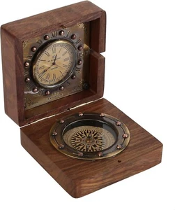 Handmade Authentic Clock Compass in Rose Wood Box. - Picture 1 of 7