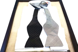 Carrot & Gibbs Silk 3" Reversible Bow Tie Formal Solid Black dot Gray Blk Plaid - Picture 1 of 3
