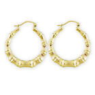 10k Gold Round Hollow Bamboo Hollow Hoop Earrings Small 1 Inch