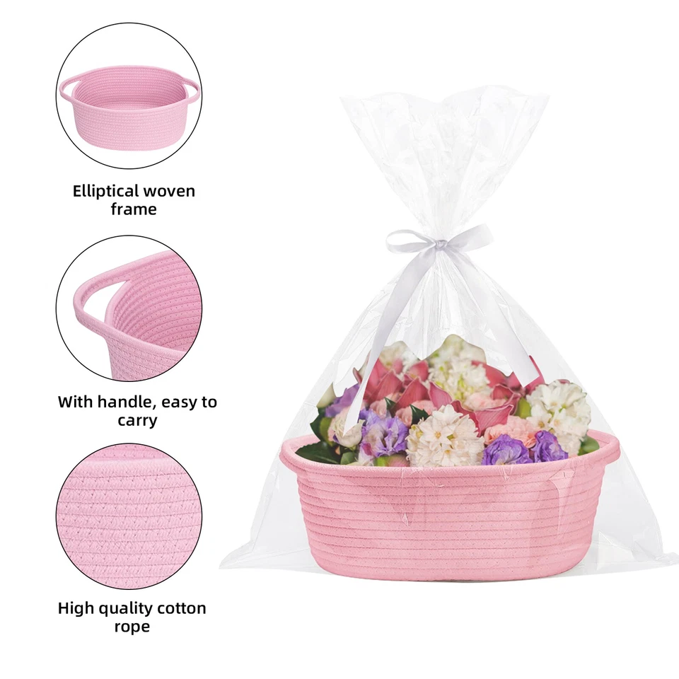 Storage Basket Fabric Storage Bowl Cotton Rope Storage Box Knitted Round Baskets - Image 1 of 4