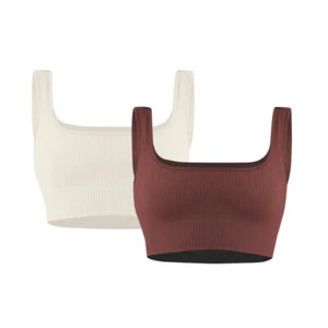 2 Packs Wirefree Sports Bra Seamless Padded Yoga Workout Bras Crop Tank Tops - Picture 1 of 30