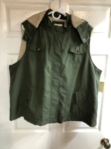 New NWT Kohl's Ladies Vest Sonoma Life Deep Moss Green 2XL With Removable Hood - Picture 1 of 11