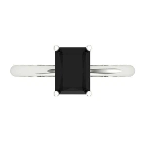 1.75 cttw Solitaire Natural Onyx Engagement Ring - 14K Solid Gold (White Gold) - Picture 1 of 11