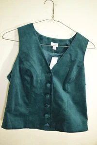 J. Crew Green Velvet 5 Button Vest WOMENS 6 Steampunk Bohemian Goth Preppy NEW - Picture 1 of 15