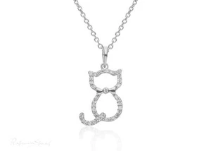 950 Platinu 0,25 ct VS Reinheit natürlicher Diamant Katze Charm Halskette Halloween Geschenk - Bild 1 von 7