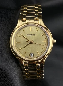 Vintage Swiss Wittnauer Gold Tone Round Date Dial Minimalistic Woman’s Watch - Picture 1 of 11