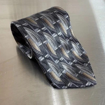 Murano Necktie Mens Black Beige Geometric Designer Adjustable Classic USA Made - Image 1 of 4