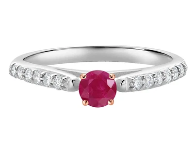 10K Two Tone Gold Engagement Ring 0.44 Ct Round Cut Ruby and Moissanite Gemstone - Image 1 of 4