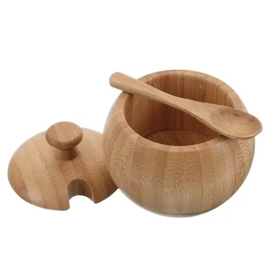 Bamboo Spice Jar Container with Lid and Spoon - Seasoning Jar Canisters Pot - - Picture 1 of 12