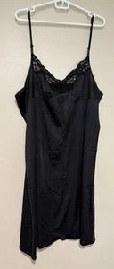 VTG 80s Vassarette Slip Nightgown Dress Womens 44 XL 26” Black Lace - Picture 1 of 9
