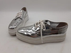 Prada Silver Leather Lace up Platform Brogues UK 6.5 EUR 39.5 - Picture 1 of 9