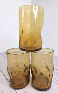 Blenko Vtg Art Glasses Tumblers Hand Blown Pinched 4 3/4 In Set 3 Wheat Amber - Picture 1 of 8
