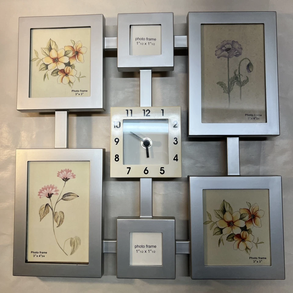 Picture/Photo Frame Wall Clock w/6 Spots for Pictures  - Image 1 of 4