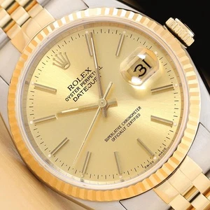 ROLEX MENS DATEJUST 16233 CHAMPAGNE DIAL 18K GOLD STAINLESS STEEL TWO TONE WATCH - Picture 1 of 8