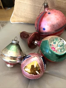 Lot 5 Vintage Blown Glass Christmas Ornaments One Old Shiny Brite - Picture 1 of 9