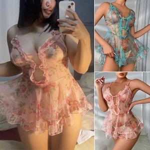Plus Size Women Sexy Lingerie Lace Babydoll Floral Dress Sleepwear Nightwear US - Picture 1 of 22