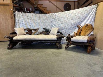 Beautiful Vintage Sculptured Driftwood Living Room Furniture. Newly Refinished - Image 1 of 4