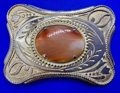 Cabujón de piedra ágata naranja vintage cabina con marco occidental hebilla de cinturón tono dorado Foto 1 de 4