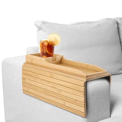 Bamboo Couch Cup Holder Sofa Armrest Tray, Couch Arm Tray with Detachable  - Image 1 of 4