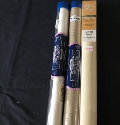 LOT OF 3 ASSORTED CROSS-STITCH LINEN FABRIC 28COUNT - Image 1 of 2