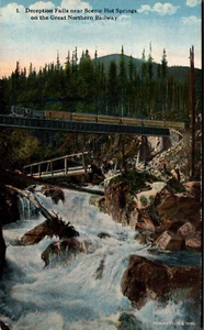 POSTCARD RAILROAD GREAT NORTHERN RAILWAY DECEPTION FALLS NEAR HOT SPRINGS - Picture 1 of 2