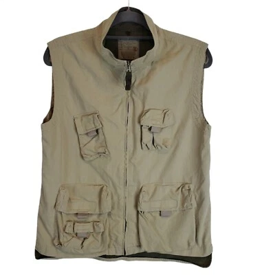 Bugle Boy Beige Khaki Tactical Vest Hunting Fishing Full Zip Cargo Pockets Sz M - Image 1 of 4