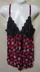 CABERNET~1X~4265~Black & Red Rose Print Floral Cheeky Camisole - Picture 1 of 7