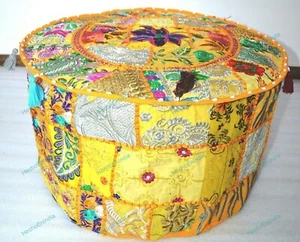 Cotton Bohemian Floral Poufs Foot Stool Embroidered Indian Ottoman - Picture 1 of 8
