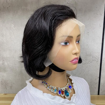 Perucas pretas curtas Bob 13x4 frente de renda perucas de cabelo humano Remy cabelo brasileiro - Imagem 1 de 4