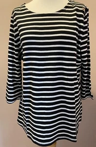 Top para mujer Tommy Hilfiger talla XL (14) a rayas blancas y negras mangas 3/4 metálicas - Imagen 1 de 3
