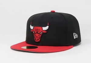 New Era 59Fifty Men's Cap NBA Chicago Bulls Basic OTC 2Tone Black Red Fitted Hat - Picture 1 of 5