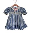 Vintage Embroidered Smocked Pink Bow Striped Blue Cotton Eyelet Bib Puff Baby 12