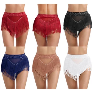 Women Girls Sparkly Sequin Tassel Skirt Rave Fringe Hip Scarf Miniskirt Clubwear - Picture 1 of 119