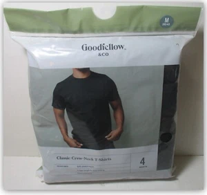 Classic T-shirts 100% Cotton Goodfellow BLACK CREW-NECK 4 ct MEDIUM Soft Stretch - Picture 1 of 3